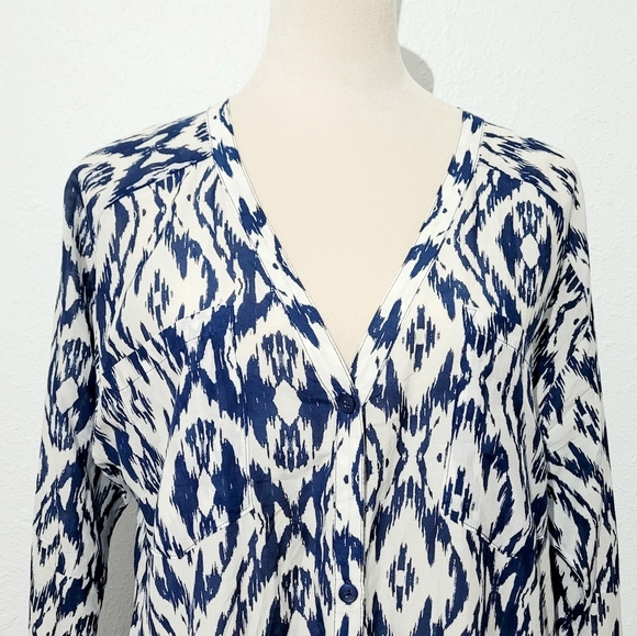 Athleta Ikat Print Tunic Dress Coverup SZ Medium Cotton Silk Blend Navy White - Picture 3 of 12